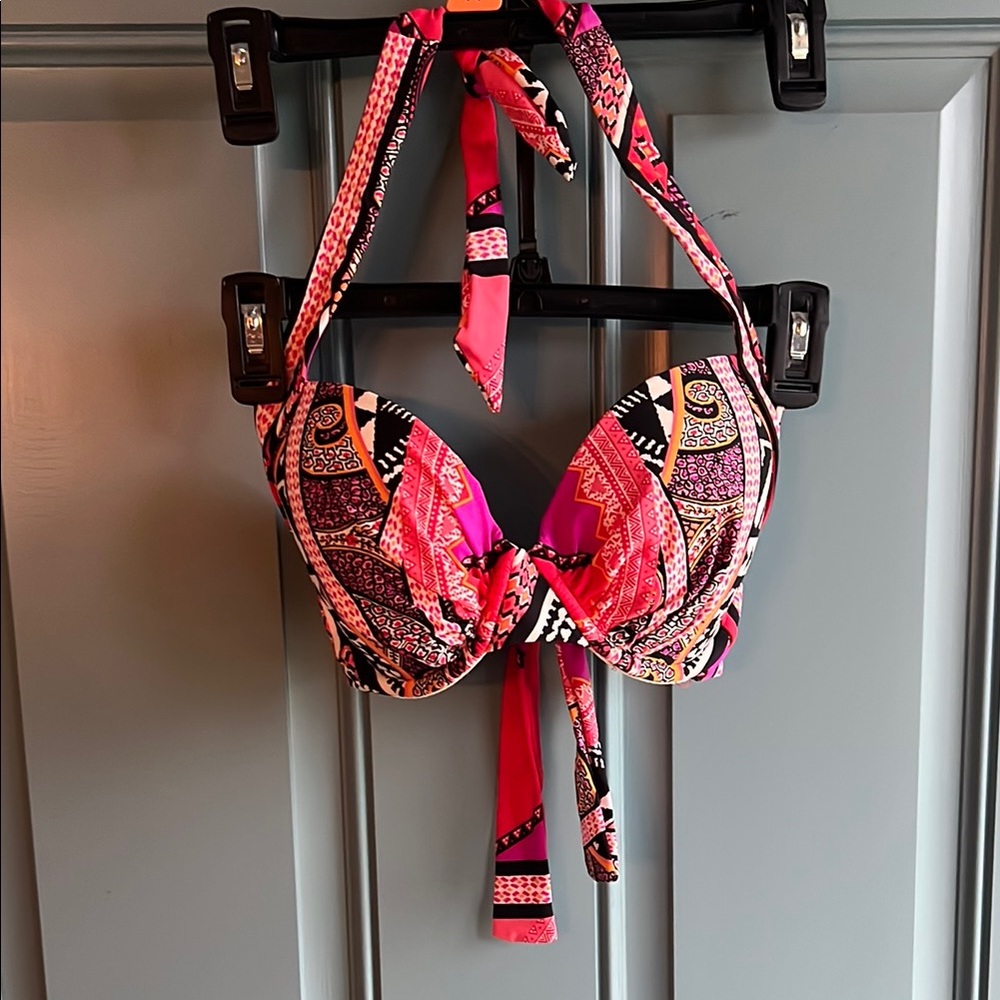 Kenneth Cole New York Pink and Black Patterned Bikini Top